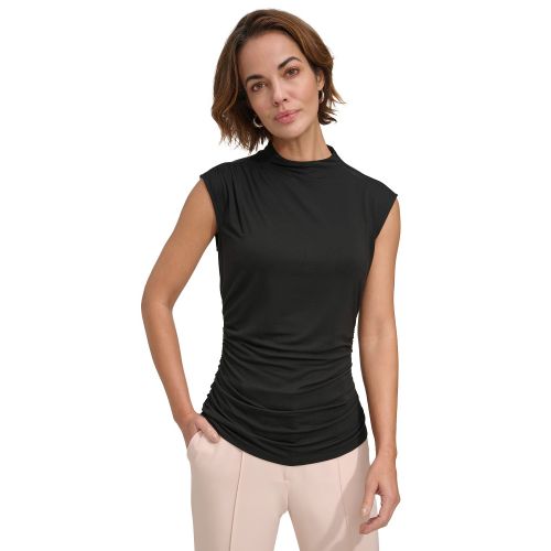 DKNY Petite Ruched High-Neck Sleeveless Top