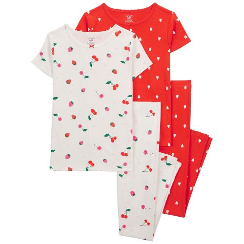 카터스 Little Girls Cherry 100% Snug Fit Cotton Pajamas 4 Piece Set