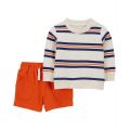 Baby Boys Striped Sweatshirt and Short 2 Piece Set