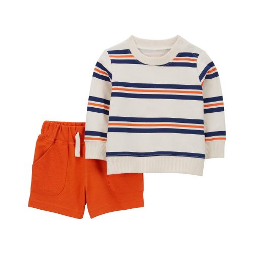 카터스 Baby Boys Striped Sweatshirt and Short 2 Piece Set