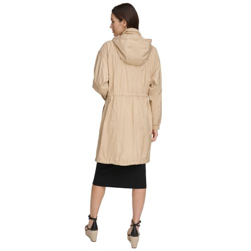 DKNY Womens Hooded Long Anorak Jacket