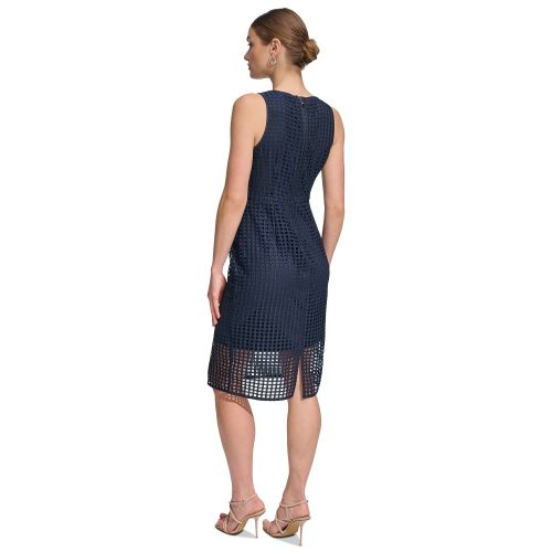 DKNY Womens Sleeveless Grid Lace Sheath Dress