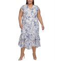 Plus Size Floral-Print Flutter-Sleeve Midi Dress