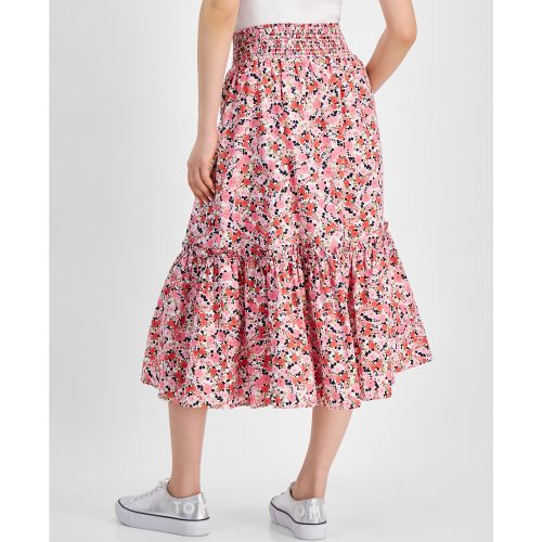 타미힐피거 Womens Smocked Ditsy Floral Skirt