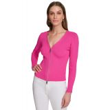 Womens Ribbed Zip-Front Sweater
