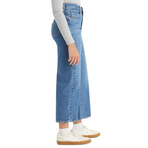 리바이스 Womens High-Rise Wide-Leg Ripped Jeans