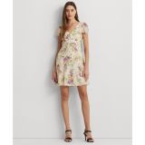 Womens Floral Georgette Puff-Sleeve Dress