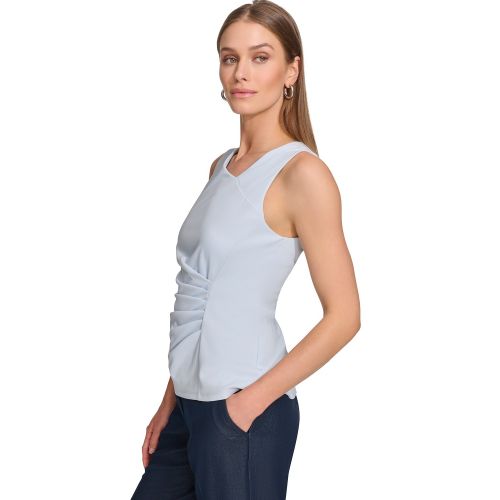 DKNY Womens Asymmetrical-Neck Ruched Sleeveless Top