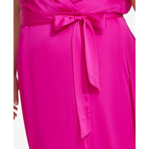 DKNY Plus Size Satin Ruffle-Sleeve High-Low Wrap Dress