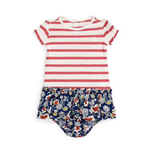 폴로 랄프로렌 Baby Girls Striped Cotton-Blend Dress and Bloomer Set
