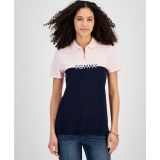 Womens Colorblock Logo Zip-Front Polo Shirt