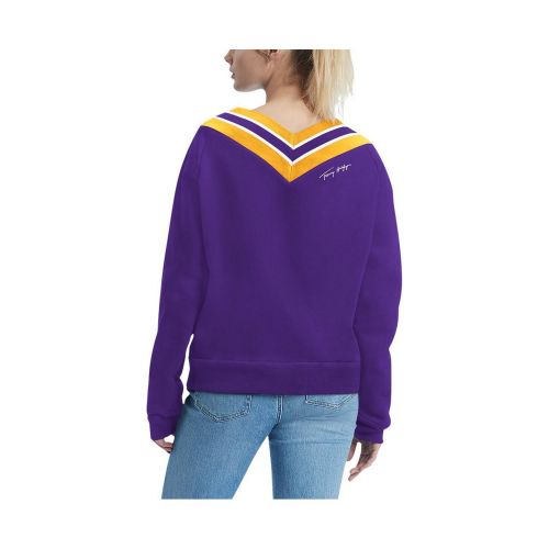 타미힐피거 Womens Purple Minnesota Vikings Heidi Raglan V-Neck Sweater