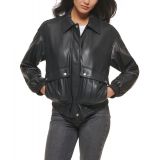 Womens Faux Leather Dad Bomber Jacket