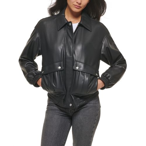 리바이스 Womens Faux Leather Dad Bomber Jacket