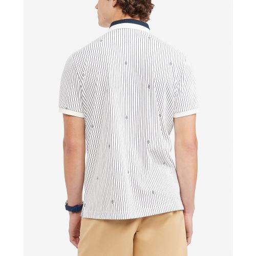 타미힐피거 Mens Allover Monogram Pinstriped Short Sleeve Regular Fit Polo Shirt