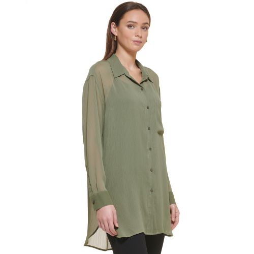 DKNY Womens Chiffon Button-Front Long-Sleeve Blouse