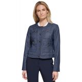Womens Crewneck Button-Front Jacket