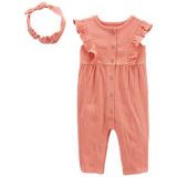 Baby Girls Crinkle Jersey Jumpsuit and Headwrap 2 Piece Set