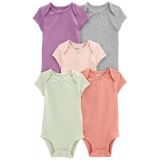 Baby Girls Short Sleeve Solid Bodysuits Pack of 5