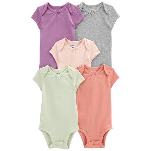 카터스 Baby Girls Short Sleeve Solid Bodysuits Pack of 5