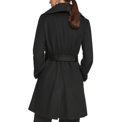 DKNY Womens Shawl-Collar Wool Blend Wrap Coat