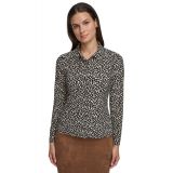 Womens Printed Button-Front Shirt