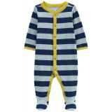 Baby Boys Striped Snap Up Cotton Sleep and Play