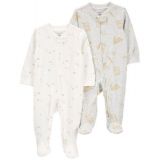 Baby Boys or Baby Girls Zip Up Cotton Sleep and Plays Pack of 2