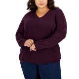 Plus Size Cable-Knit V-Neck Ivy Sweater