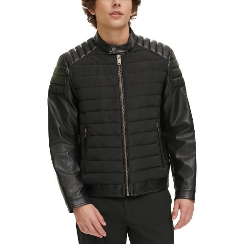 DKNY Mixed Media Quilted Racer Mens Jacket
