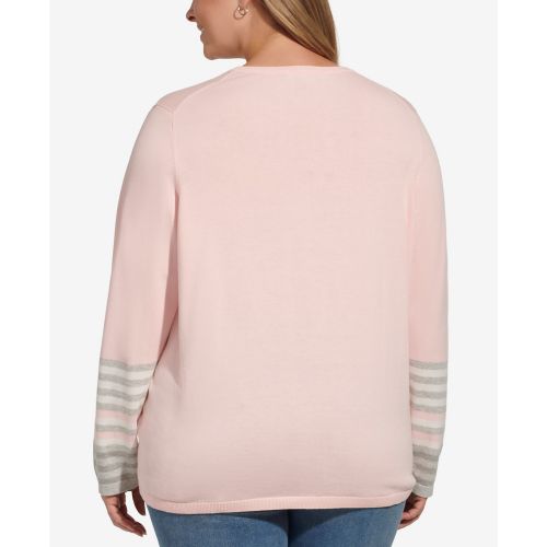 타미힐피거 Plus Size Striped-Sleeve Sweater