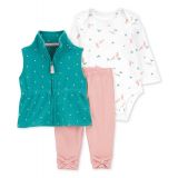 Baby Girls Cotton Little Vest Fox-Print Bodysuit and Bow Leggings 3 Piece Set