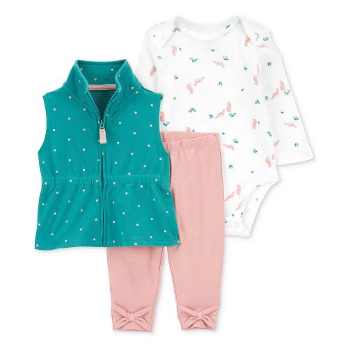 카터스 Baby Girls Cotton Little Vest Fox-Print Bodysuit and Bow Leggings 3 Piece Set