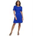 Womens Button-Detail Short-Sleeved Fit & Flare Dress