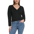 Womens Cable-Knit Cropped V-Neck Sweater