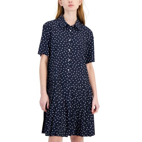 타미힐피거 Womens Polka-Dot Pleated Shirtdress