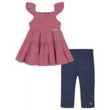 Toddler Girls Smocked Tiered Muslin Tunic and Stretch Capri Leggings 2 Piece Set