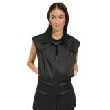 Womens Zip-Front Shine Satin Cargo Sleeveless Jacket