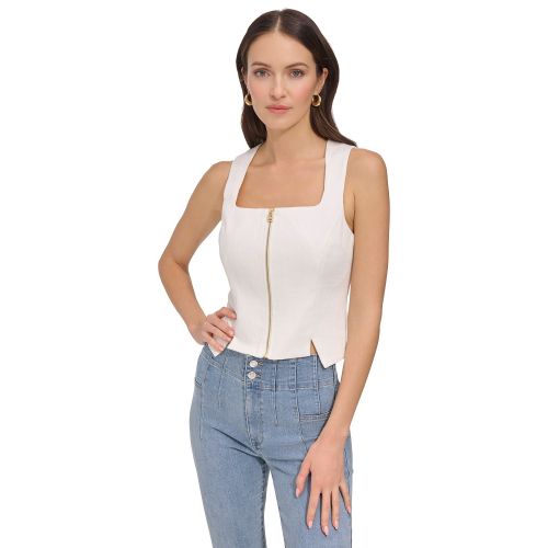 DKNY Womens Square-Neck Zip-Front Sleeveless Corset Top