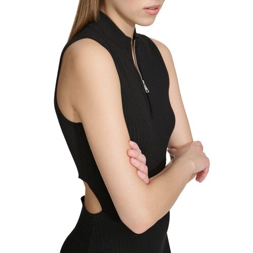 DKNY Womens Open-Back Half-Zip Ribbed Dress