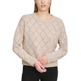 Womens Diamond-Shaped Pointelle Sweater