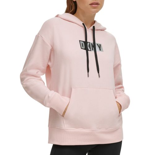 DKNY Womens Two-Tone-Logo Long-Sleeve Hoodie