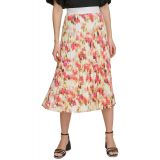 Womens Printed Pleated Pull-On Midi Skirt