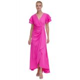 Womens Double Flutter-Sleeve Cascading Gown