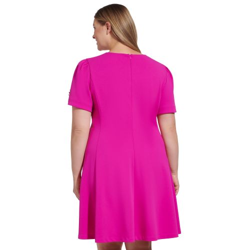 DKNY Plus Size Button-Trim Fit & Flare Dress