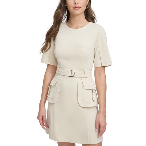 DKNY Womens Short-Sleeve Utility Pocket Dress