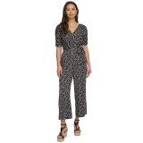 Womens Printed Ruched-Sleeve Cropped Jumpsuit