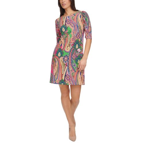 타미힐피거 Womens Paisley-Print Ruched-Sleeve Dress
