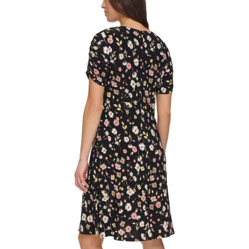 타미힐피거 Womens Floral-Print Ruched Sleeve Dress