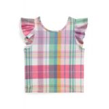 Toddler and Little Girls Madras-Print Performance Jersey Flutter Sleeves Top